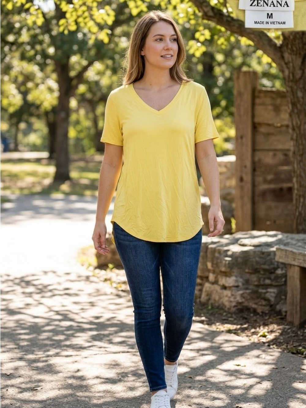 Zenana Outfitters Yellow V-Neck Short Sleeve Tee